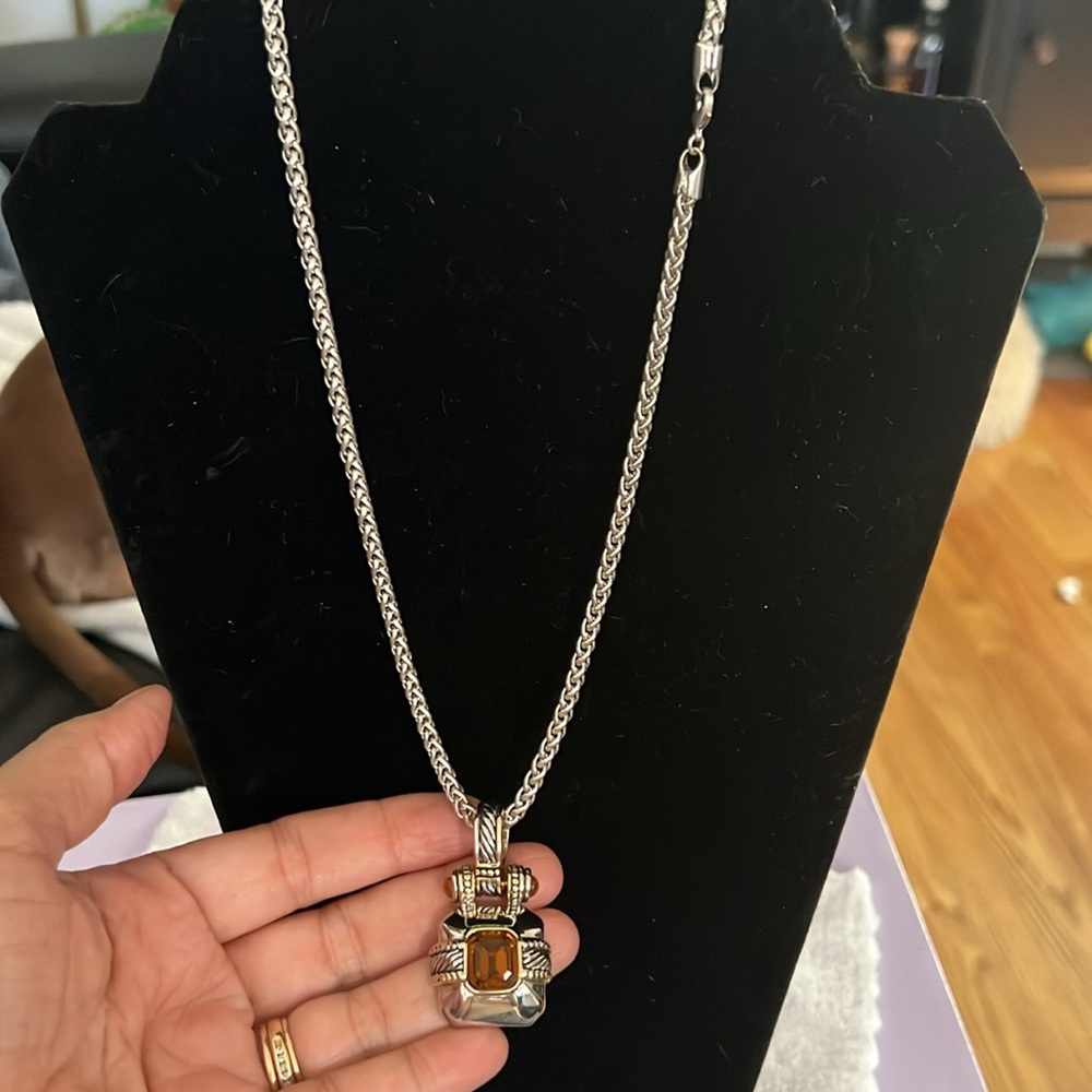 Vintage TJ Renaissance revival gold tone silver citrine and cabuchon.